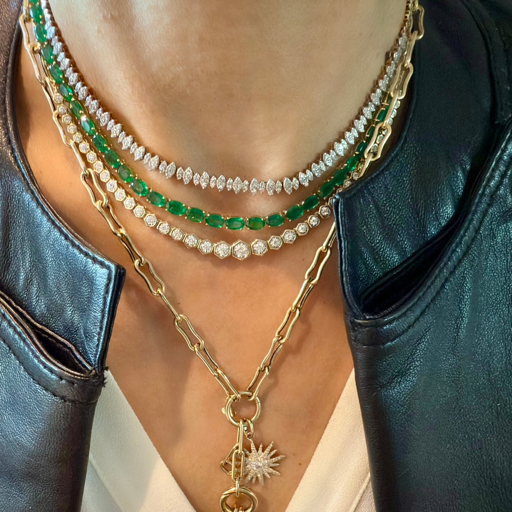 14KT Gold Hexagon Bezel Set Diamond Tennis Necklace