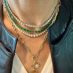 14KT Gold Hexagon Bezel Set Diamond Tennis Necklace