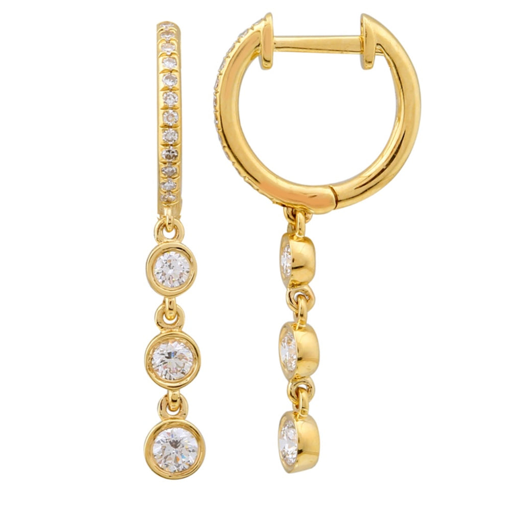14KT Gold Bezel Set Diamond Annette Drop Huggie Earrings