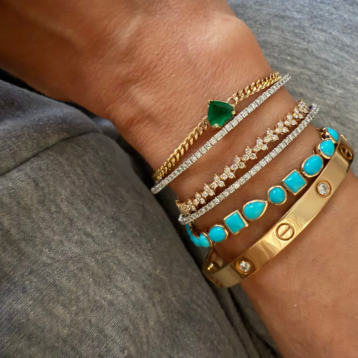 14KT Gold Sleeping Beauty Multi Shaped Signature Turquoise Bracelet