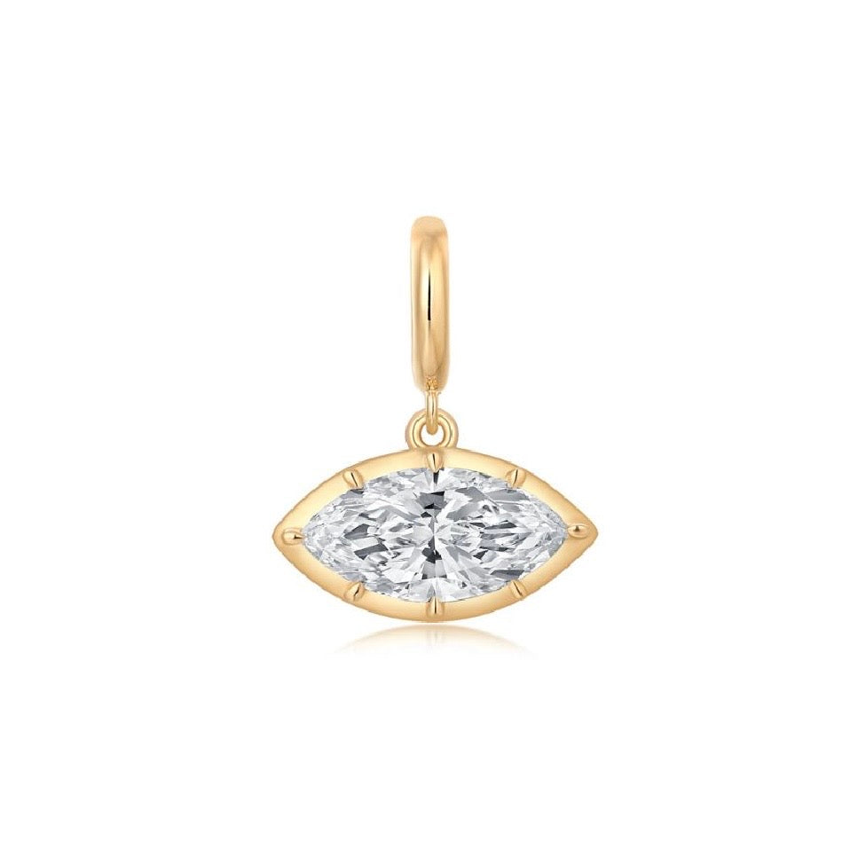 14KT Gold 2ct Marquise Lab Diamond Georgian Style Pendant Charm