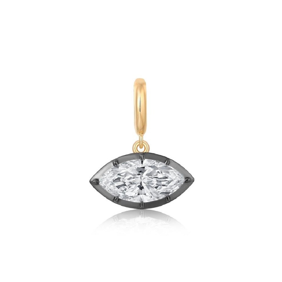 14KT Gold 2ct Marquise Lab Diamond Georgian Style Pendant Charm