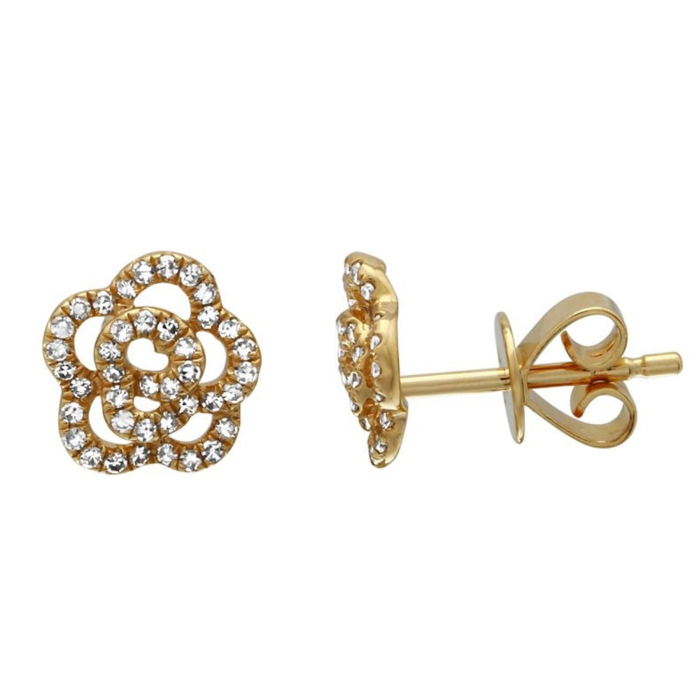 14KT Gold Diamond Flower Stud Earrings