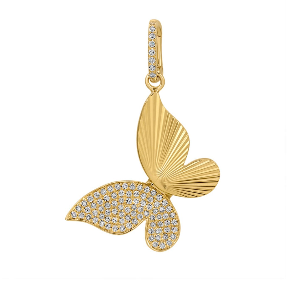 14KT Gold Diamond Fluted Butterfly Pendant Charm