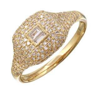 14KT Gold Pave and Baguette Diamond Cushion Pinky Ring