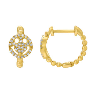 14KT Gold Diamond Smiley Face Huggie Earrings