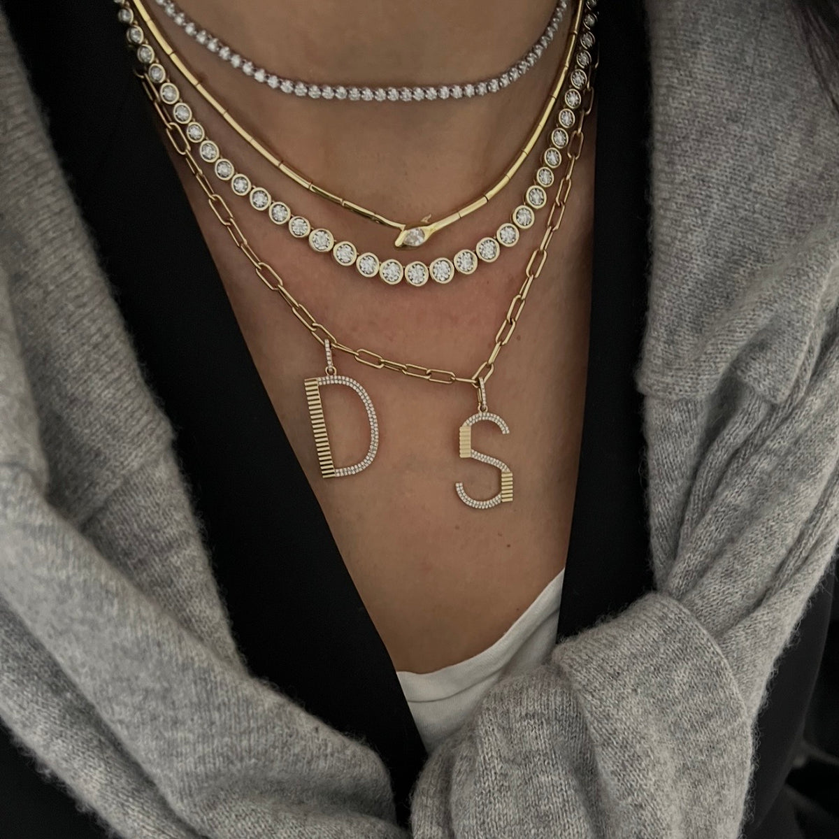 14KT Gold Diamond The Line Bezel Set Tennis Necklace Grand