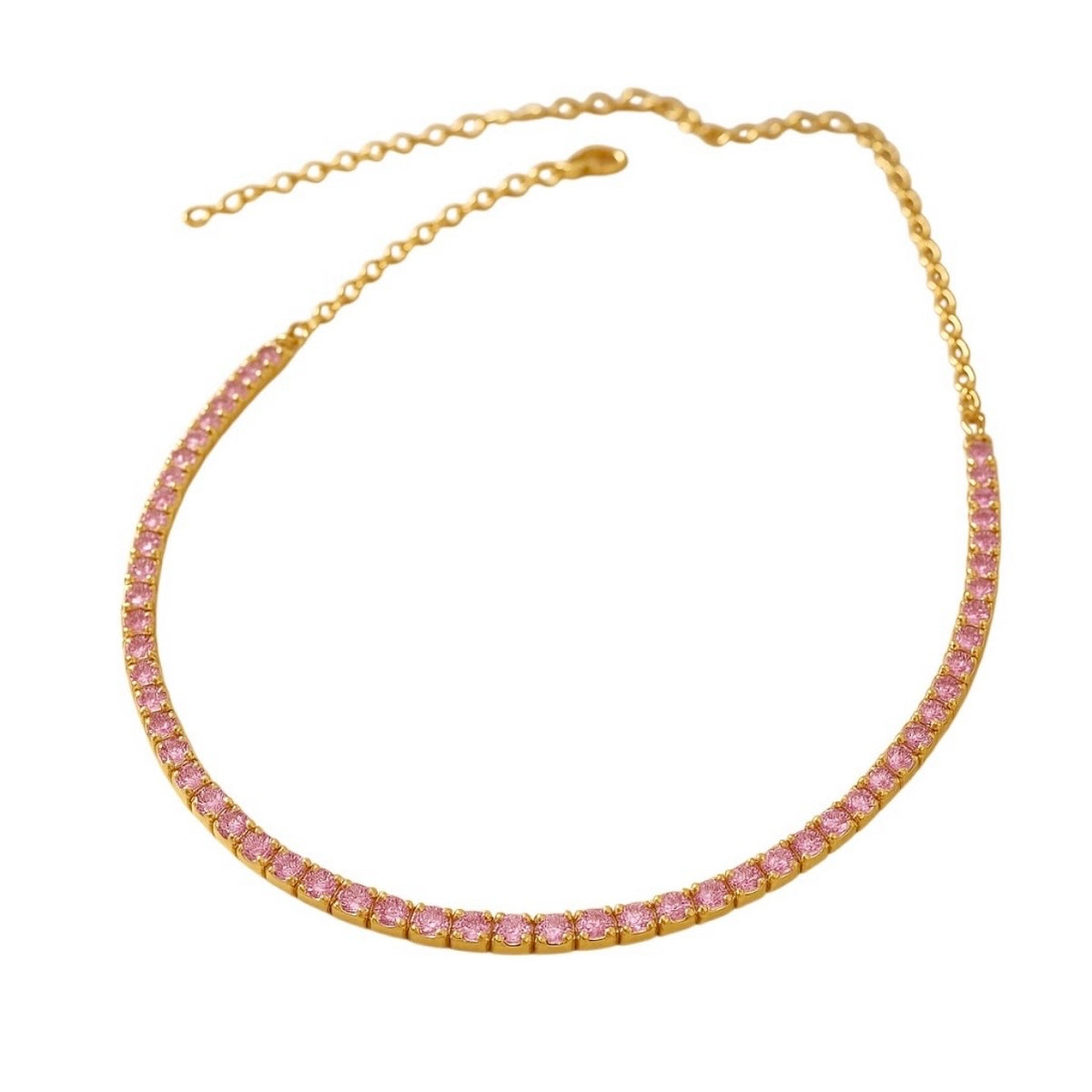 14KT Gold Pink Sapphire Signature Tennis Necklace
