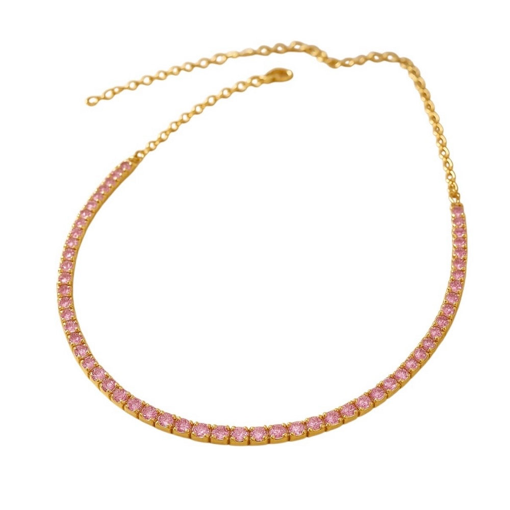 14KT Gold Pink Sapphire Signature Tennis Necklace – Dilara Saatci