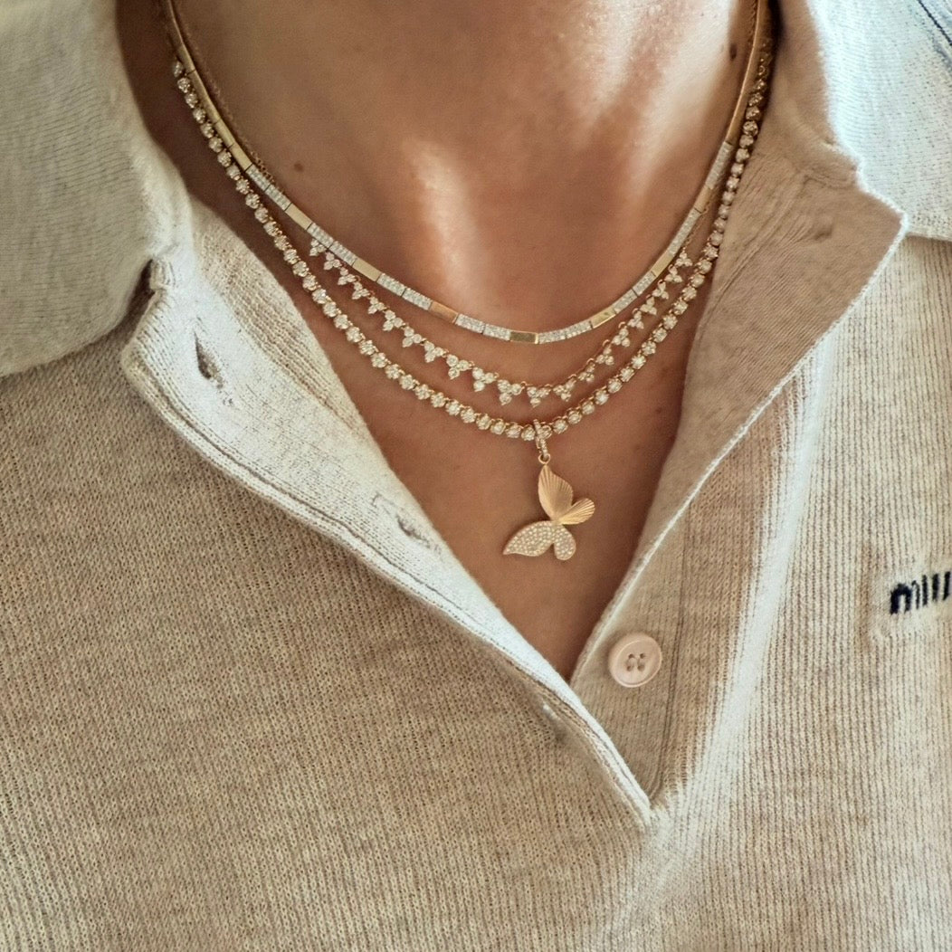 14KT Gold Graduating Diamond Cluster Antalya Drop Necklace