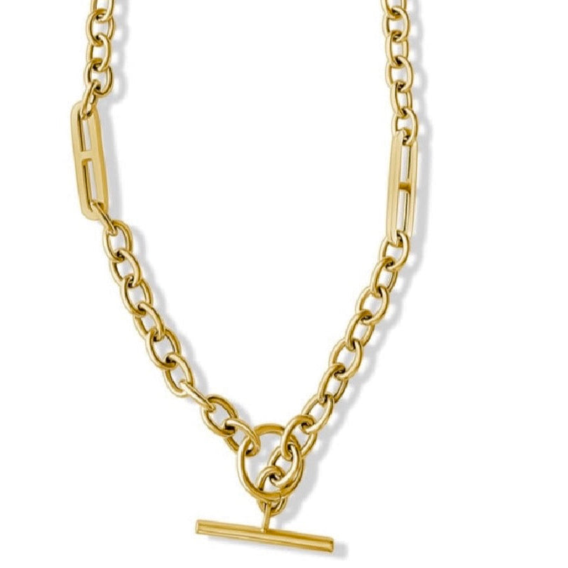 14KT Gold Mixed Links Toggle Charm Chain Necklace