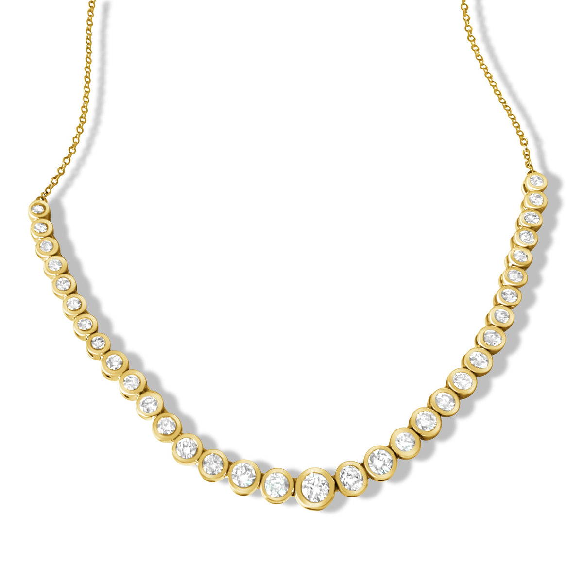 14KT Gold Diamond Fia Bezel Set Tennis Necklace On Bolo Chain