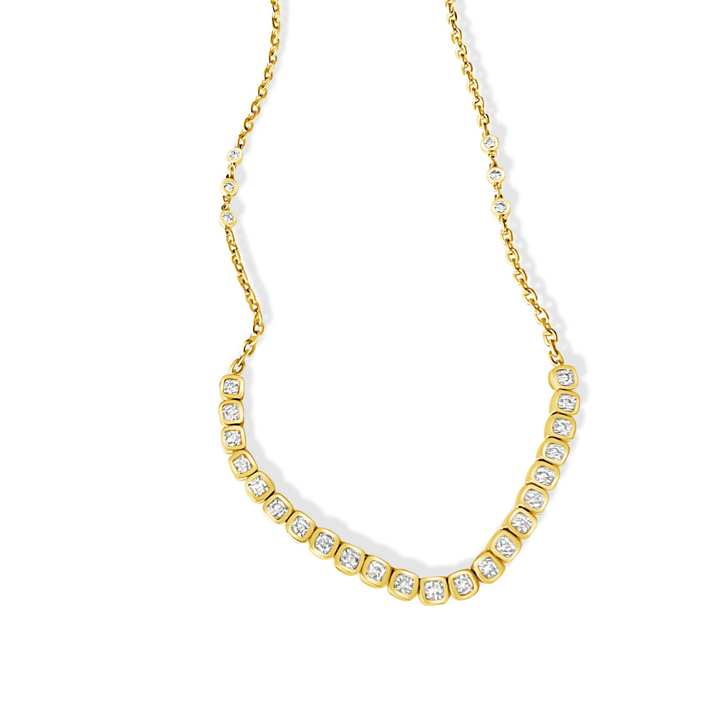 14KT Gold Diamond Soraya Square Bezel Set Necklace