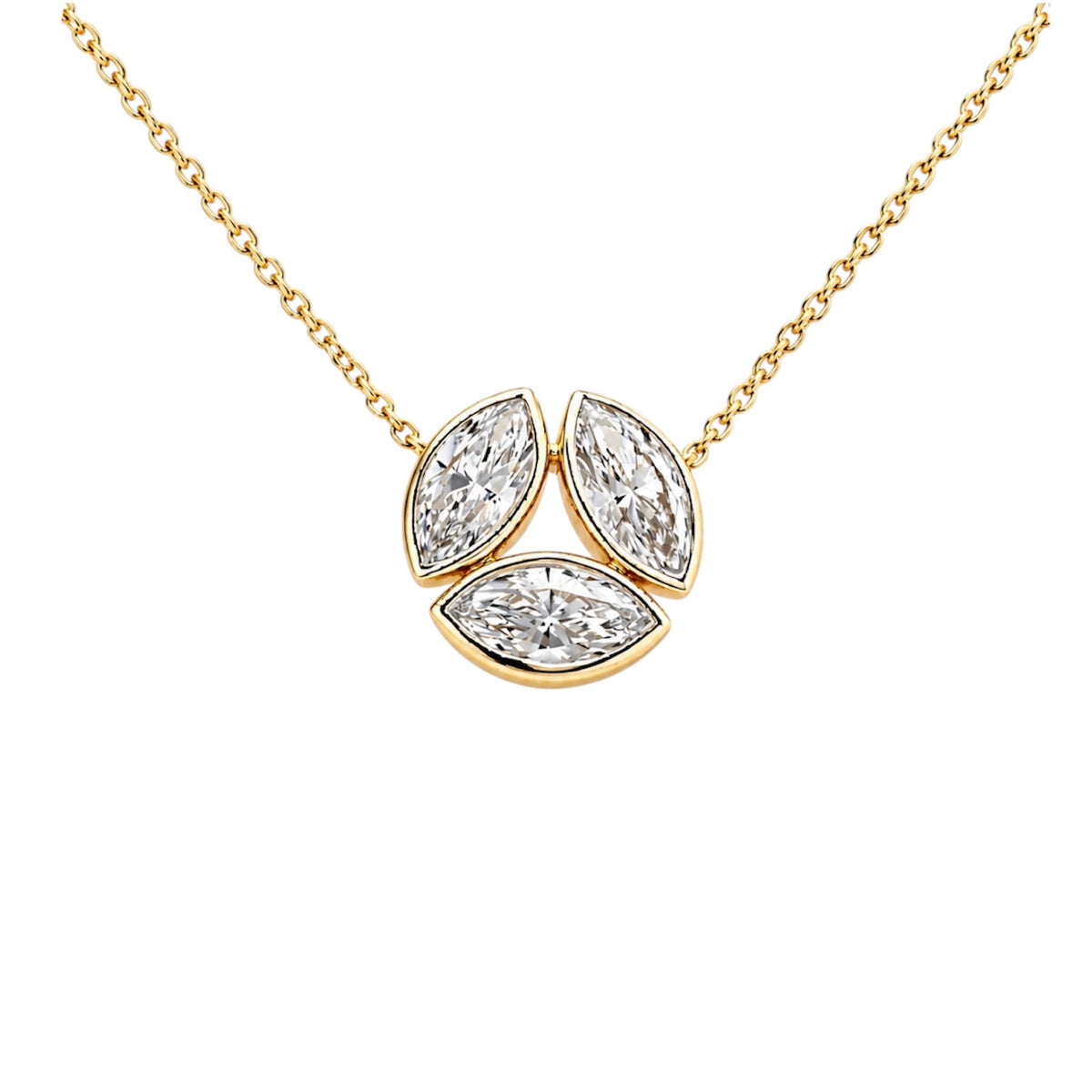 14KT Gold 2.56ct Triple Marquise Lab Diamond Necklace