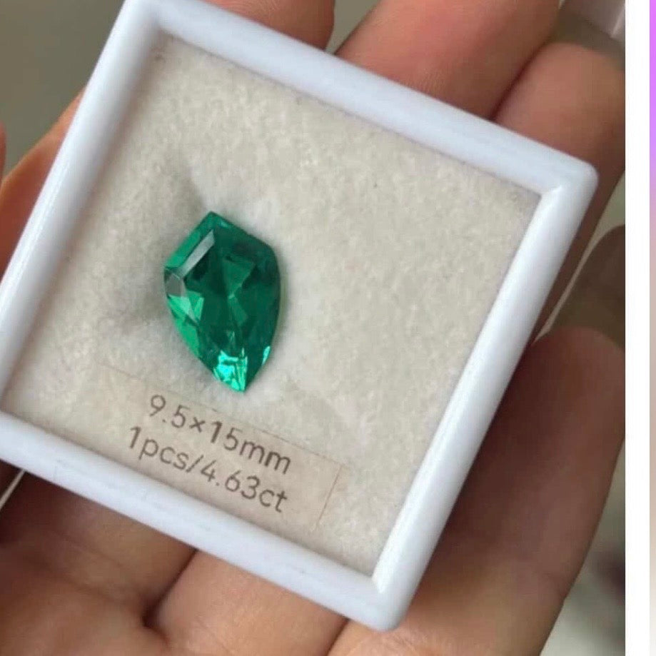 14KT Gold Kite Cut Lab Emerald Diamond Bespoke Charm Pendant