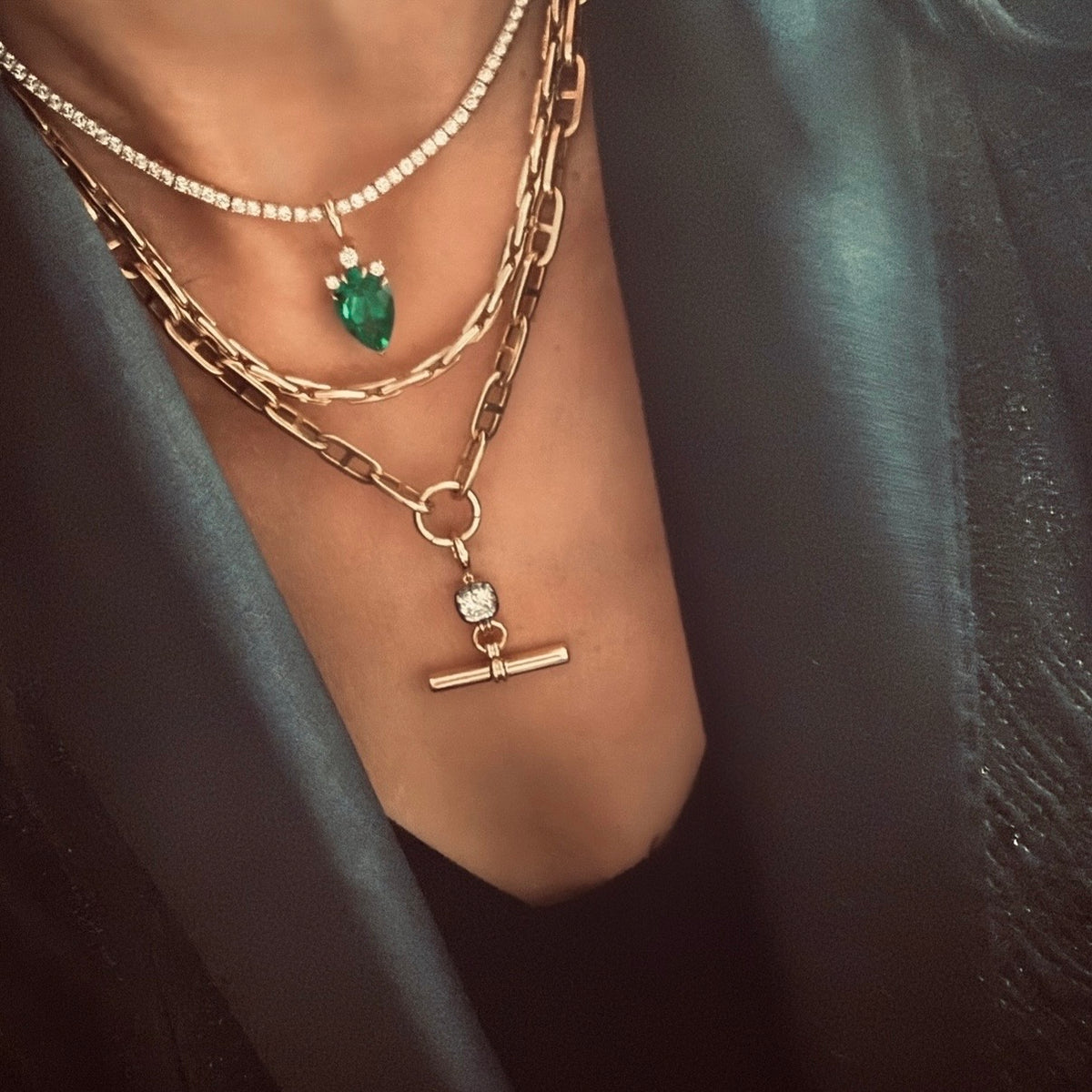 14KT Gold Kite Cut Lab Emerald Diamond Bespoke Charm Pendant
