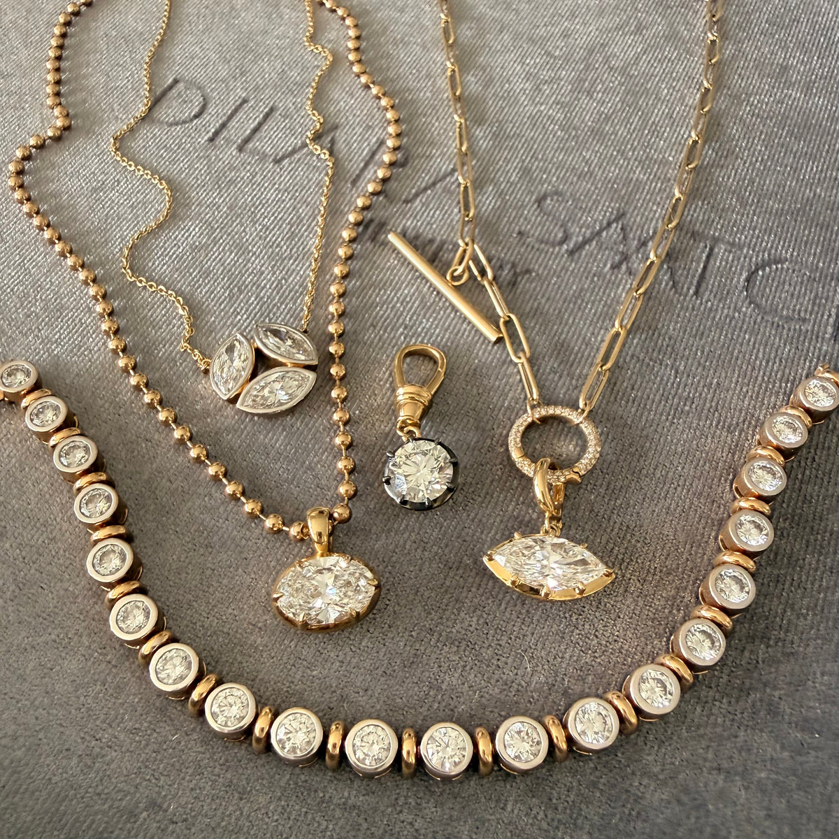 14KT Gold 2.56ct Triple Marquise Lab Diamond Necklace