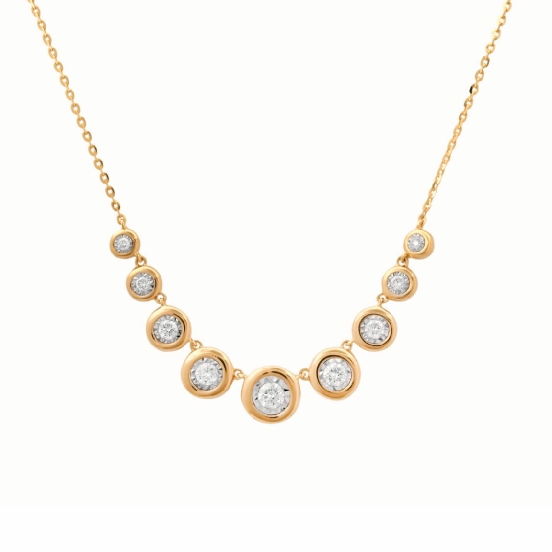 14KT Gold Diamond The Line Nine Stone Necklace