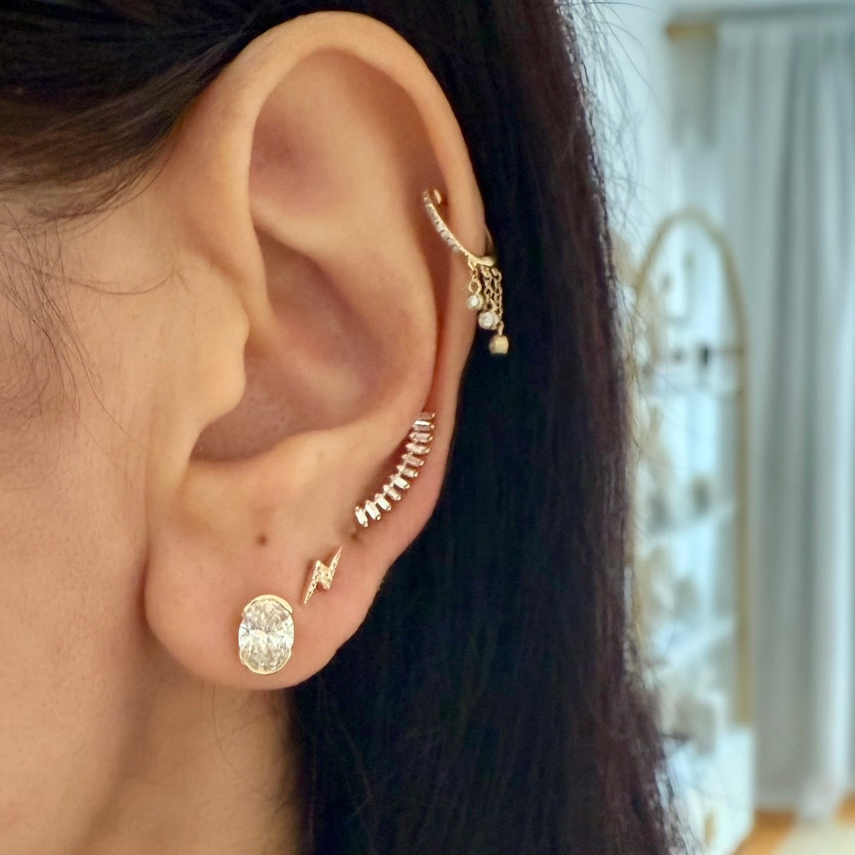 14KT Gold Half Bezel Set 2ct Oval Lab Diamond Stud Earrings