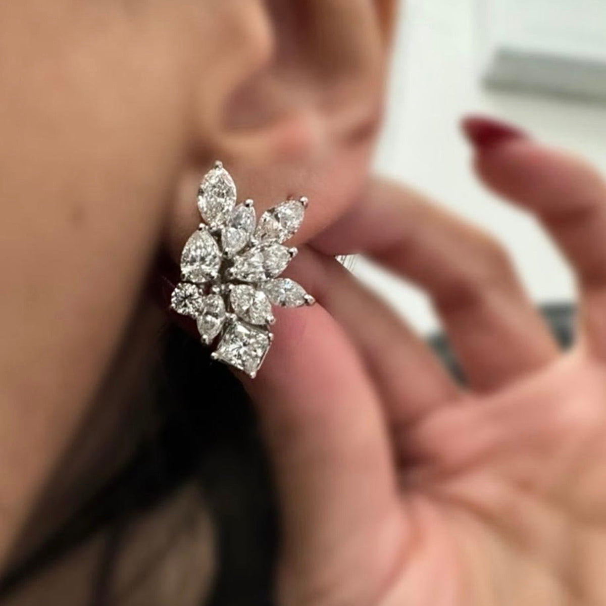 14KT Gold 5.60ct Multi Shape Lab Diamond Luxe Cluster Earrings