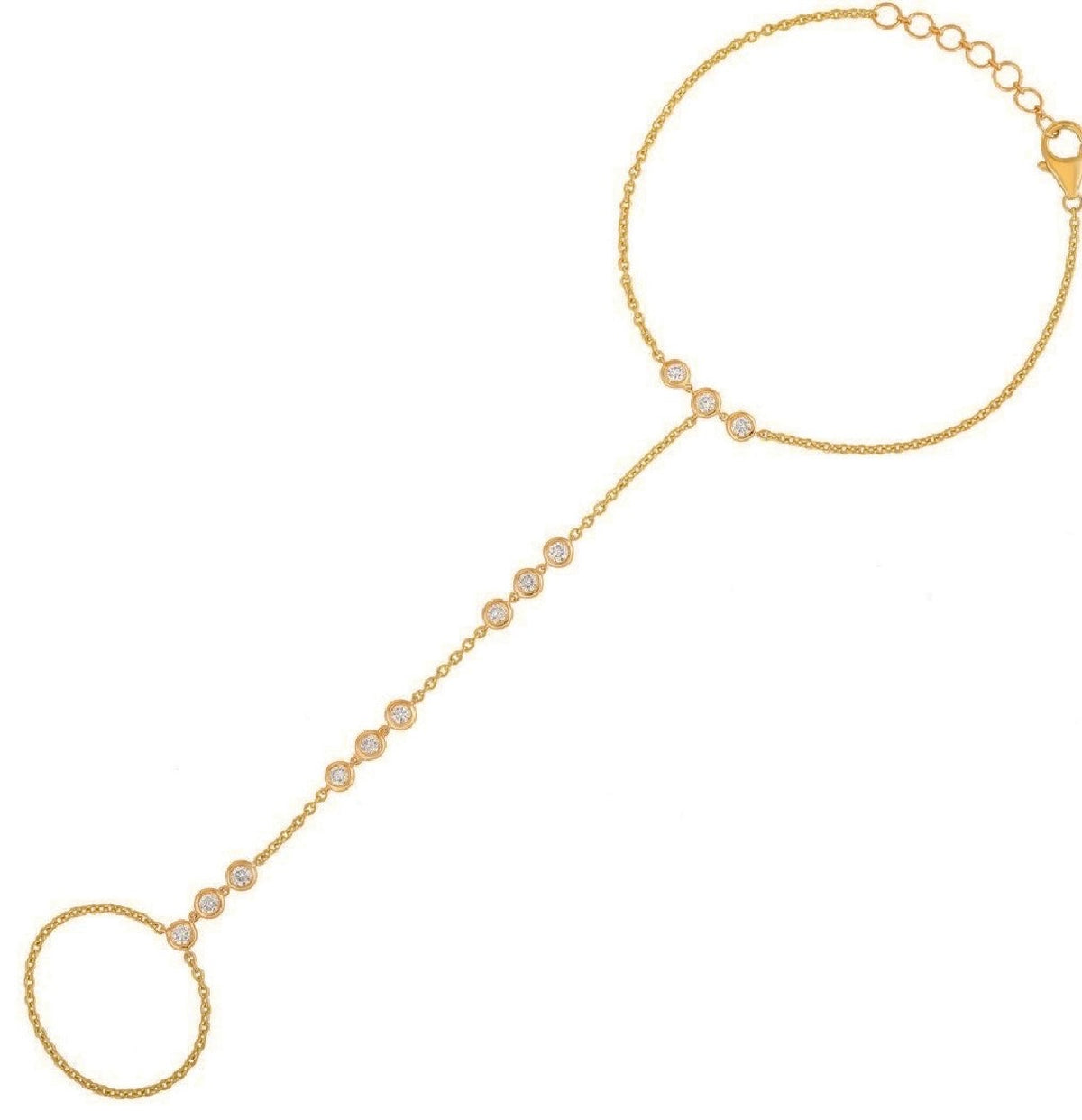 14KT Gold Bezel Cut Diamond Luxe Finger Bracelet Hand Chain