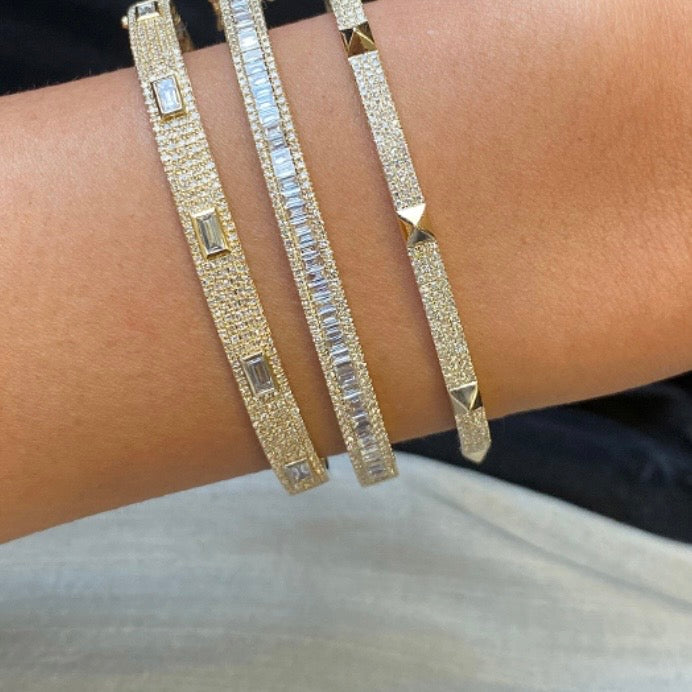 14KT Gold Pave and Baguette Diamond Liana Bangle Bracelet