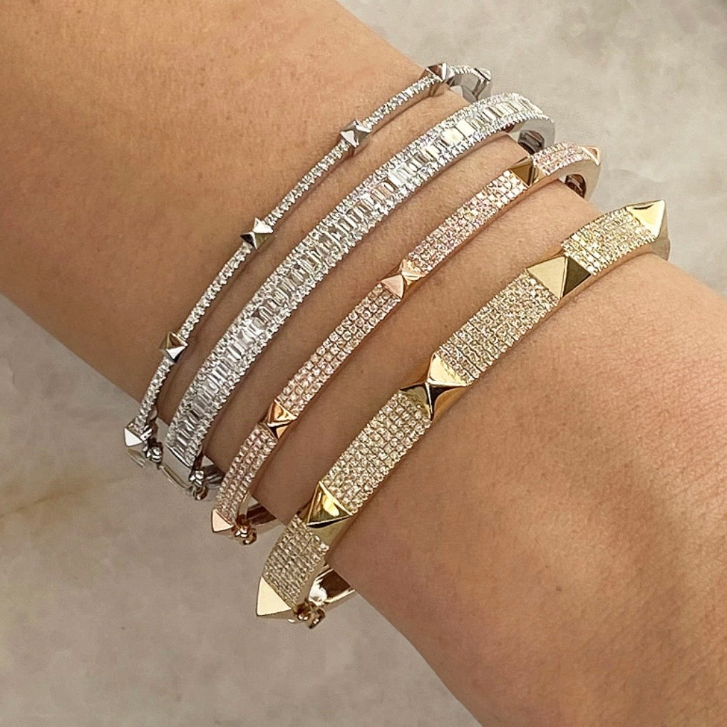 14KT Gold Pave and Baguette Diamond Liana Bangle Bracelet