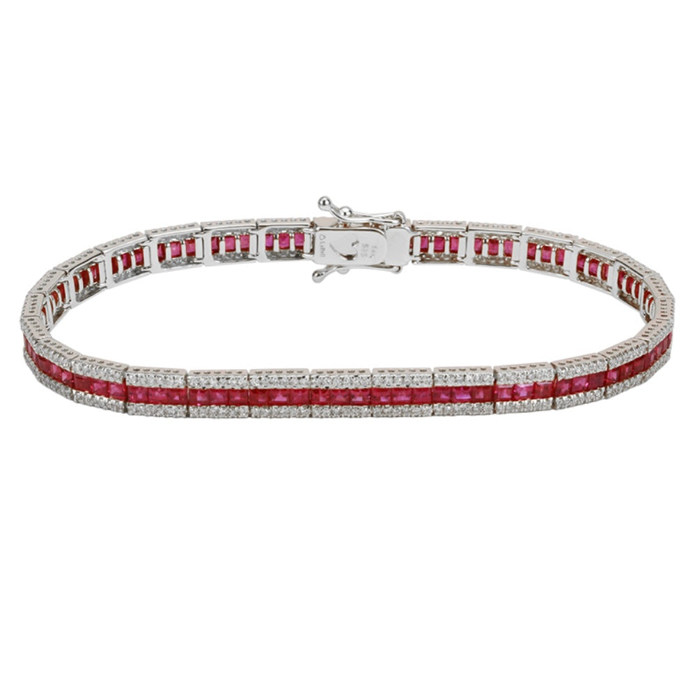 14KT Gold Diamond and Ruby Tennis Bracelet