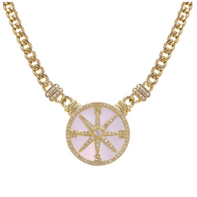 14KT Gold Diamond Compass Necklace