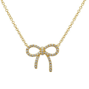 14KT Gold Diamond Mini Bow Necklace