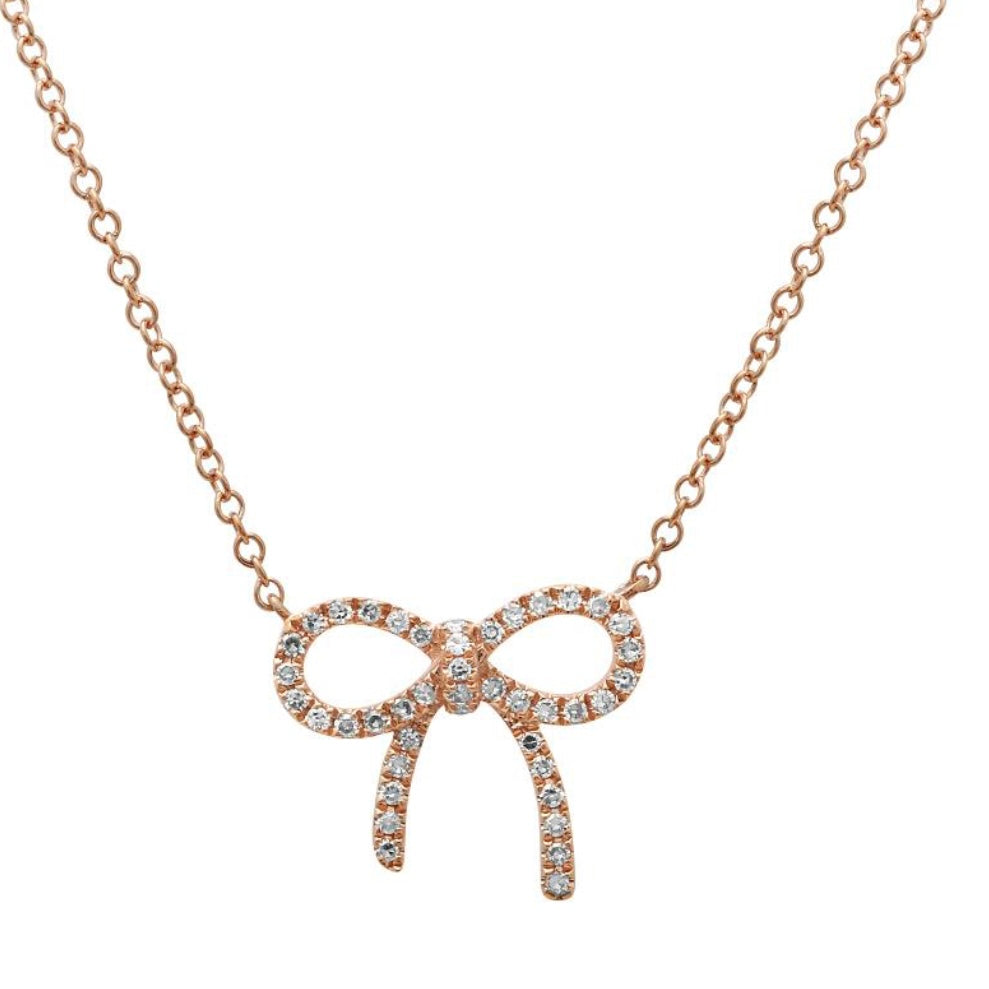 14KT Gold Diamond Mini Bow Necklace