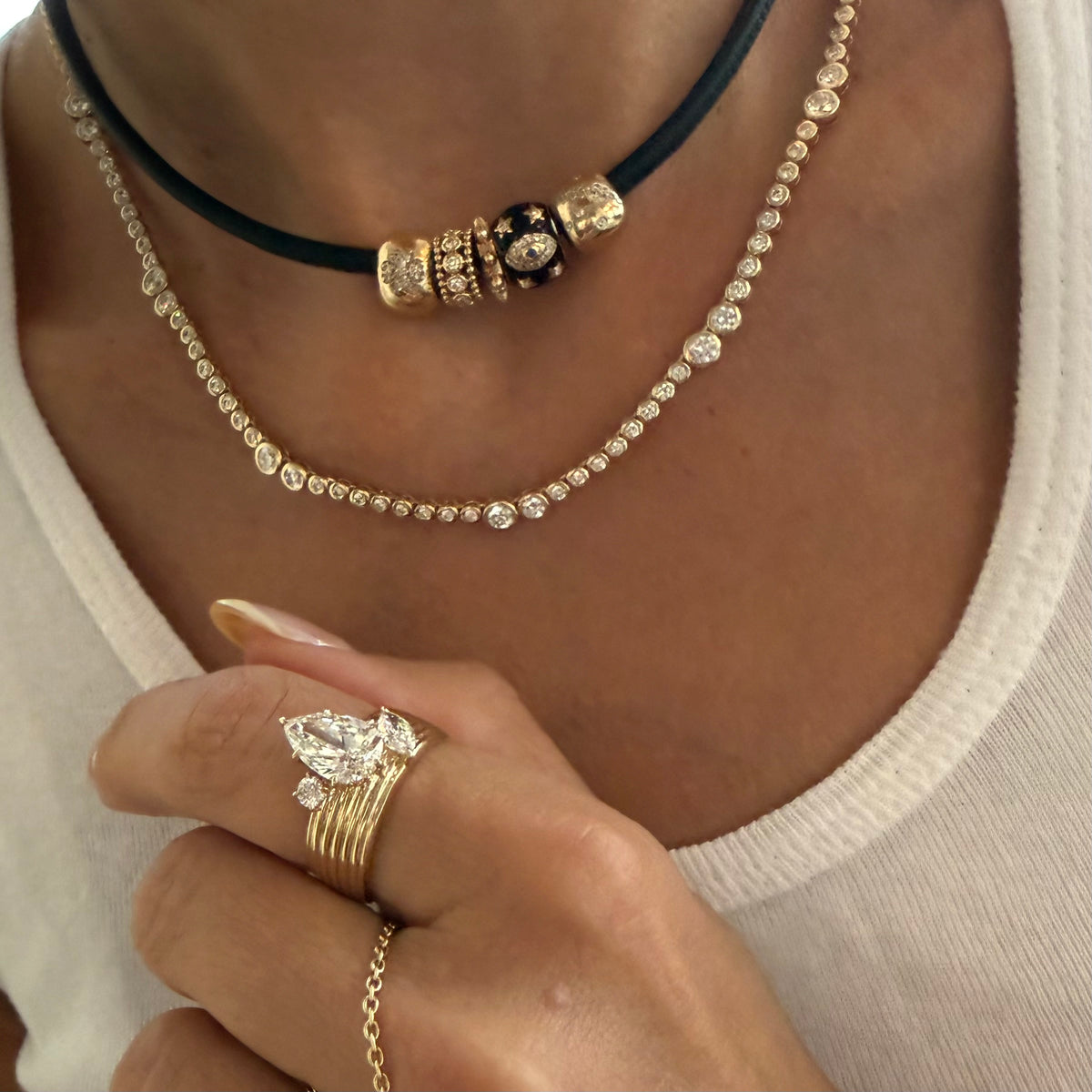 14KT Gold 3.20ct Lab Diamond Bubble Bezel Set Tennis Necklace
