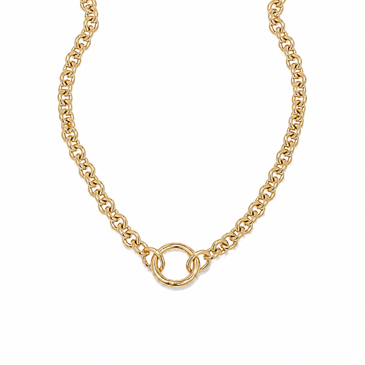 14KT Gold Rolo Charm Chain Necklace With Connector
