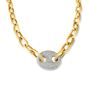 14KT Gold Diamond Puffed Mariner in Chain Necklace