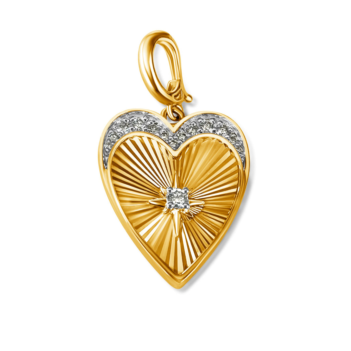 14KT Gold Diamond Mackenzie Fluted Heart Pendant Charm