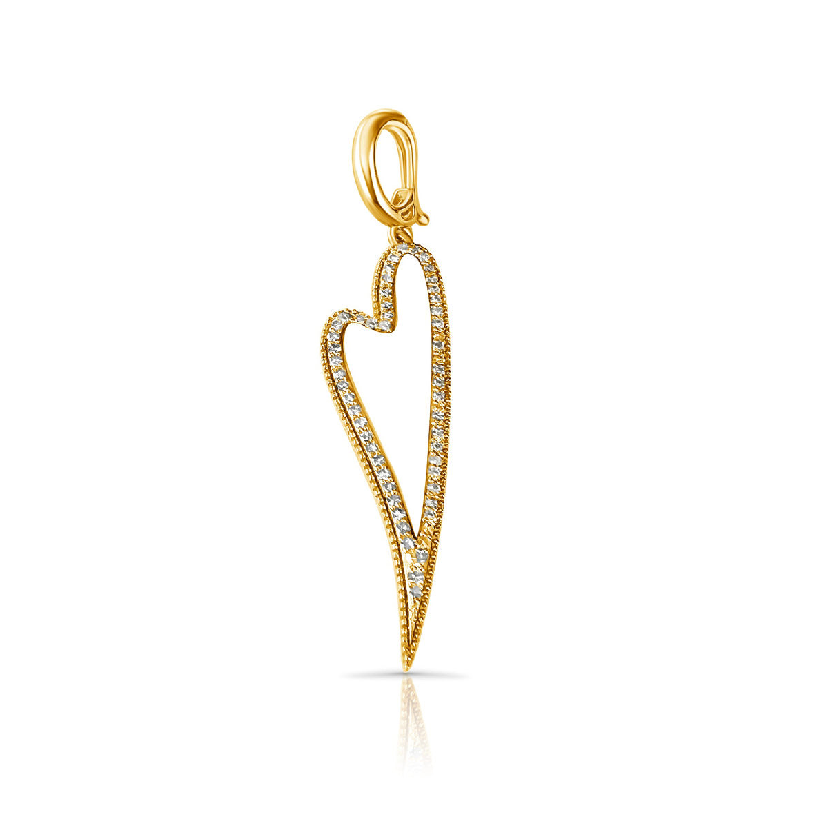 14KT Gold Diamond Elongated Heart Pendant Charm