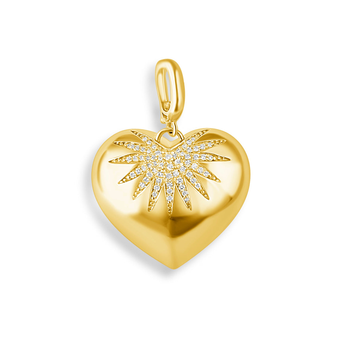 14KT Gold Diamond Reagan Puffy Heart Pendant Charm