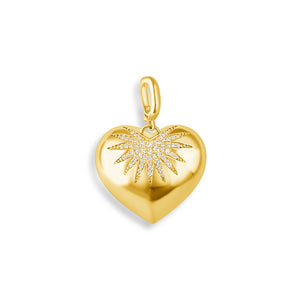 14KT Gold Diamond Reagan Puffy Heart Pendant Charm