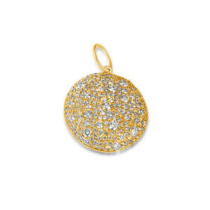 14KT Gold Diamond Luxe Puffy Disk Pendant Charm