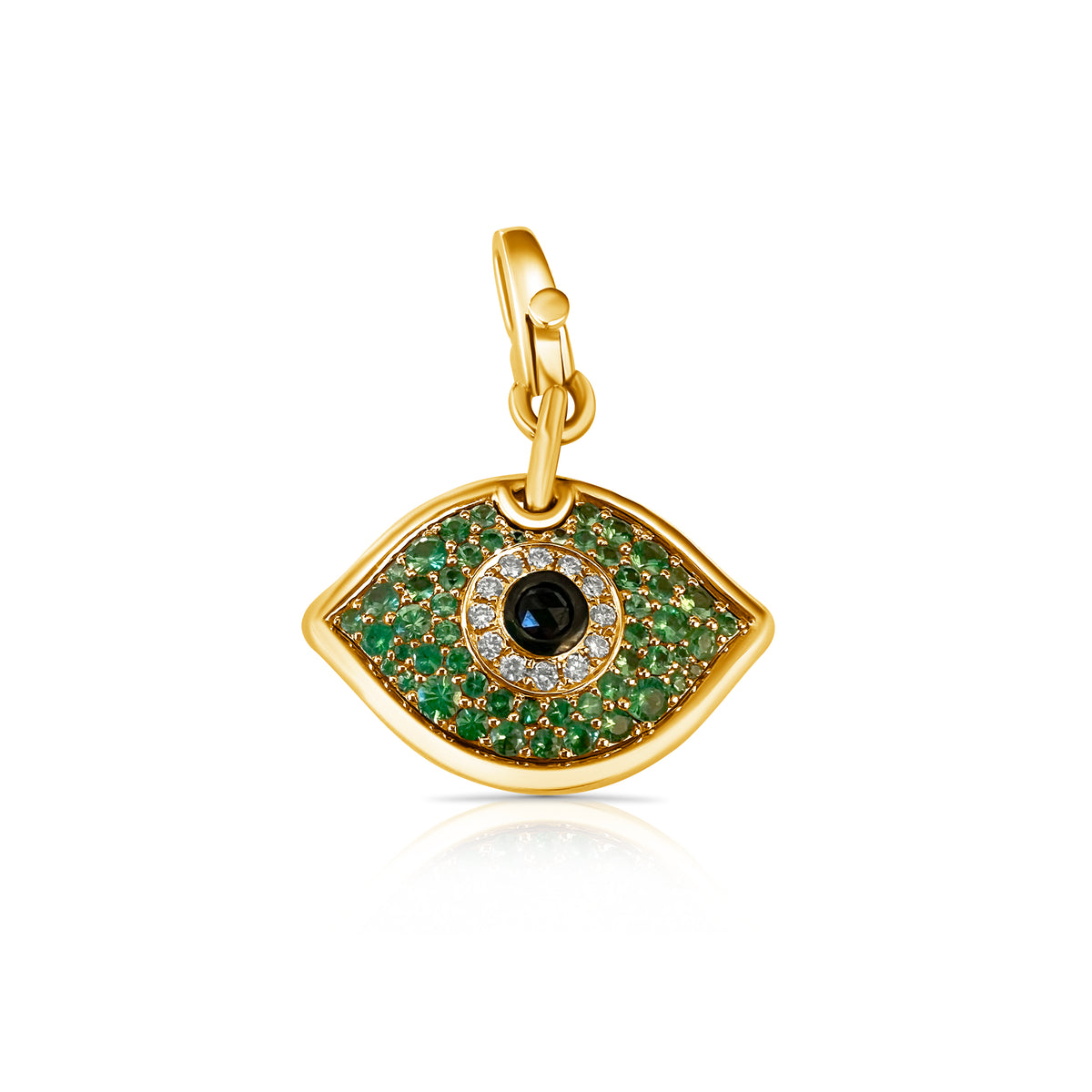 14KT Gold Diamond Tsavorite Large  Evil Eye Pendant Charm