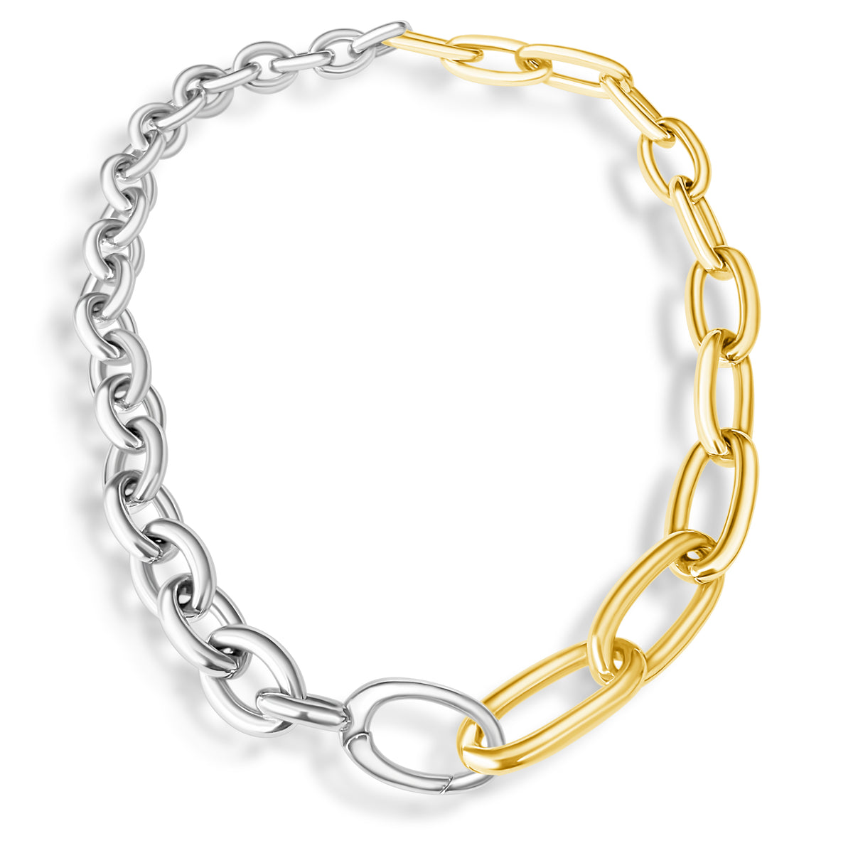 14KT Two Tone Jumbo Gold Multi Link Charm Chain Necklace