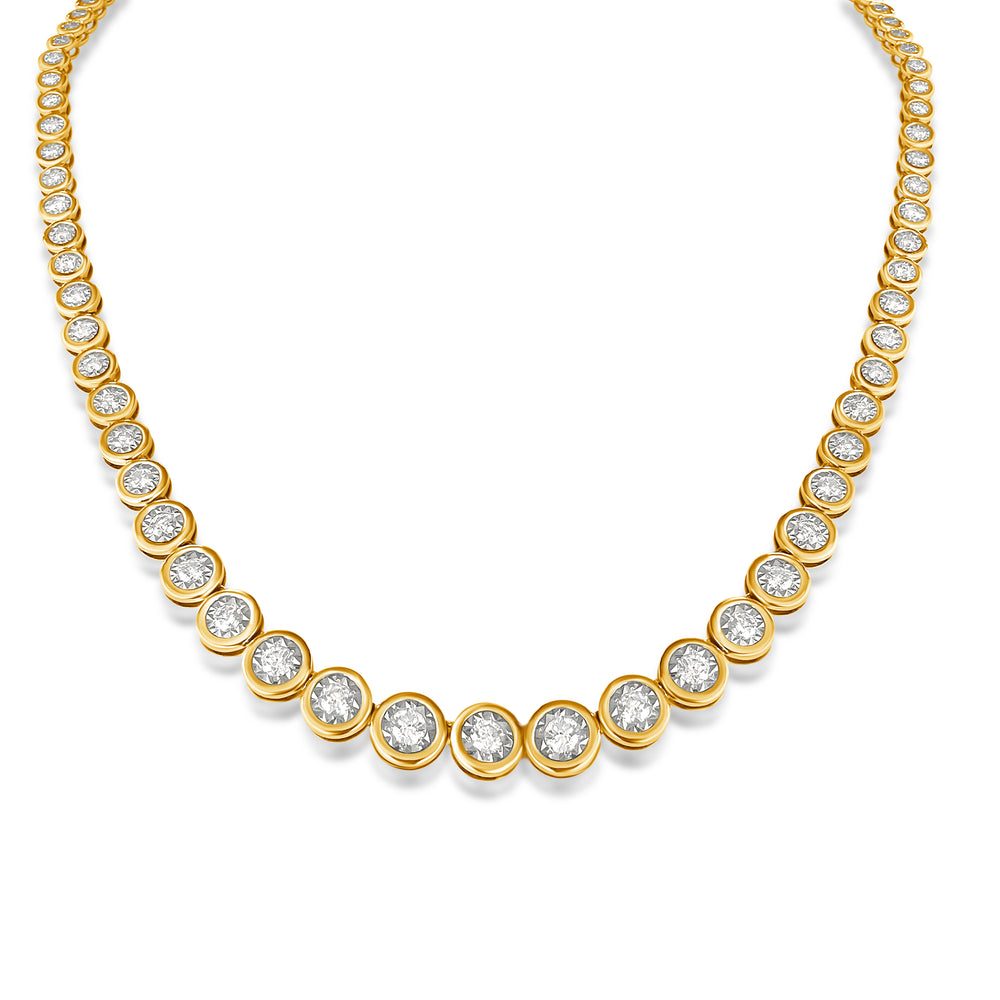 14KT Gold Diamond Illusion Bezel Set Tennis Necklace