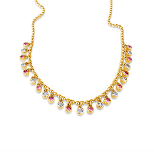 14KT Gold Diamond and Pink Sapphire Shaker Necklace