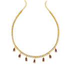 14KT Gold Diamond Mya Drop Pink Sapphire Tennis Necklace
