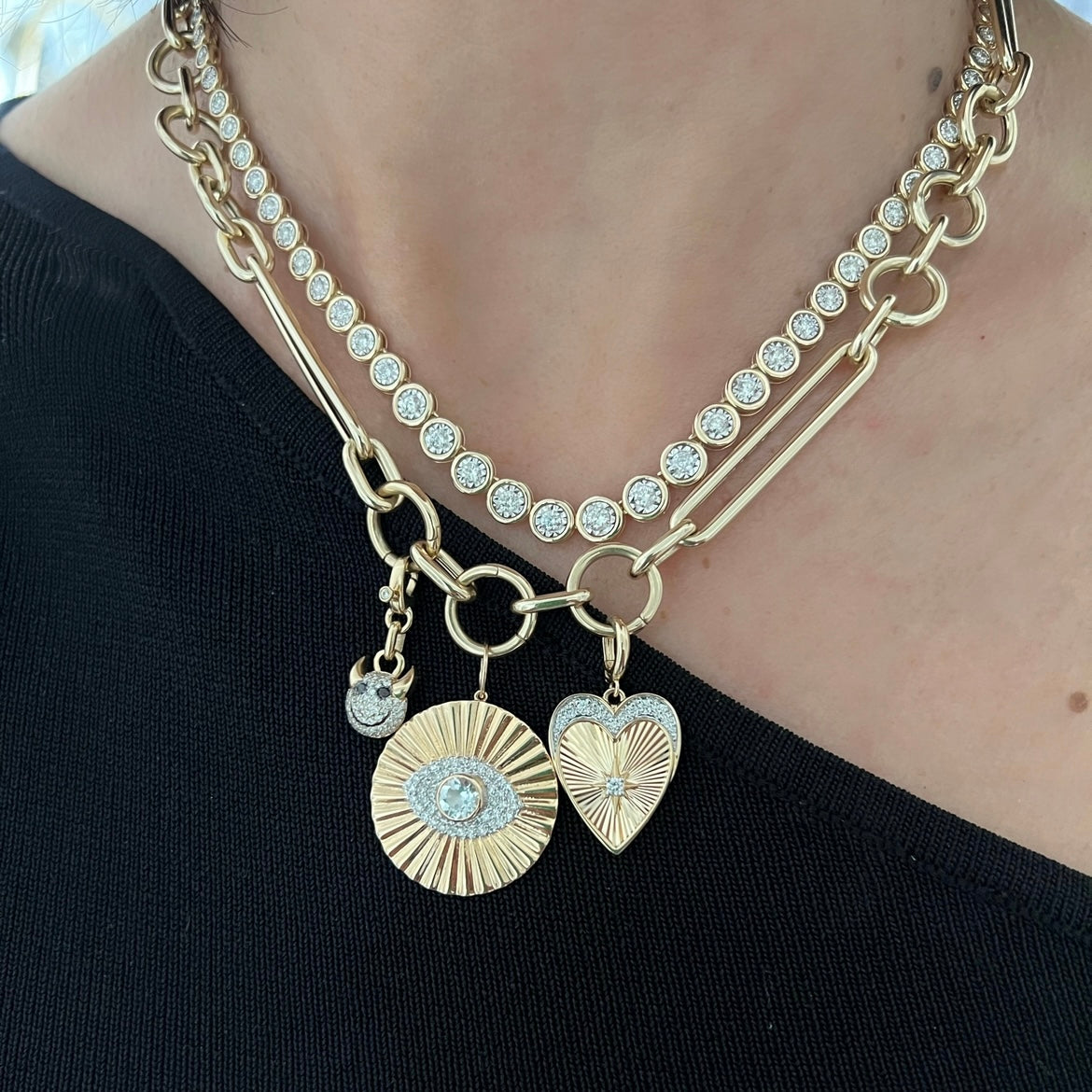 14KT Gold Diamond Mackenzie Fluted Heart Pendant Charm