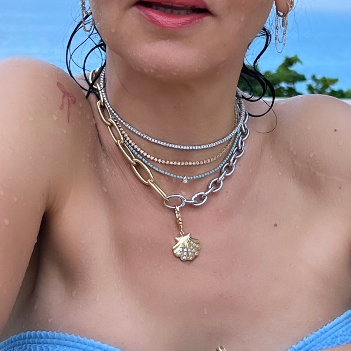 14KT Gold Diamond Shell Pendant Charm
