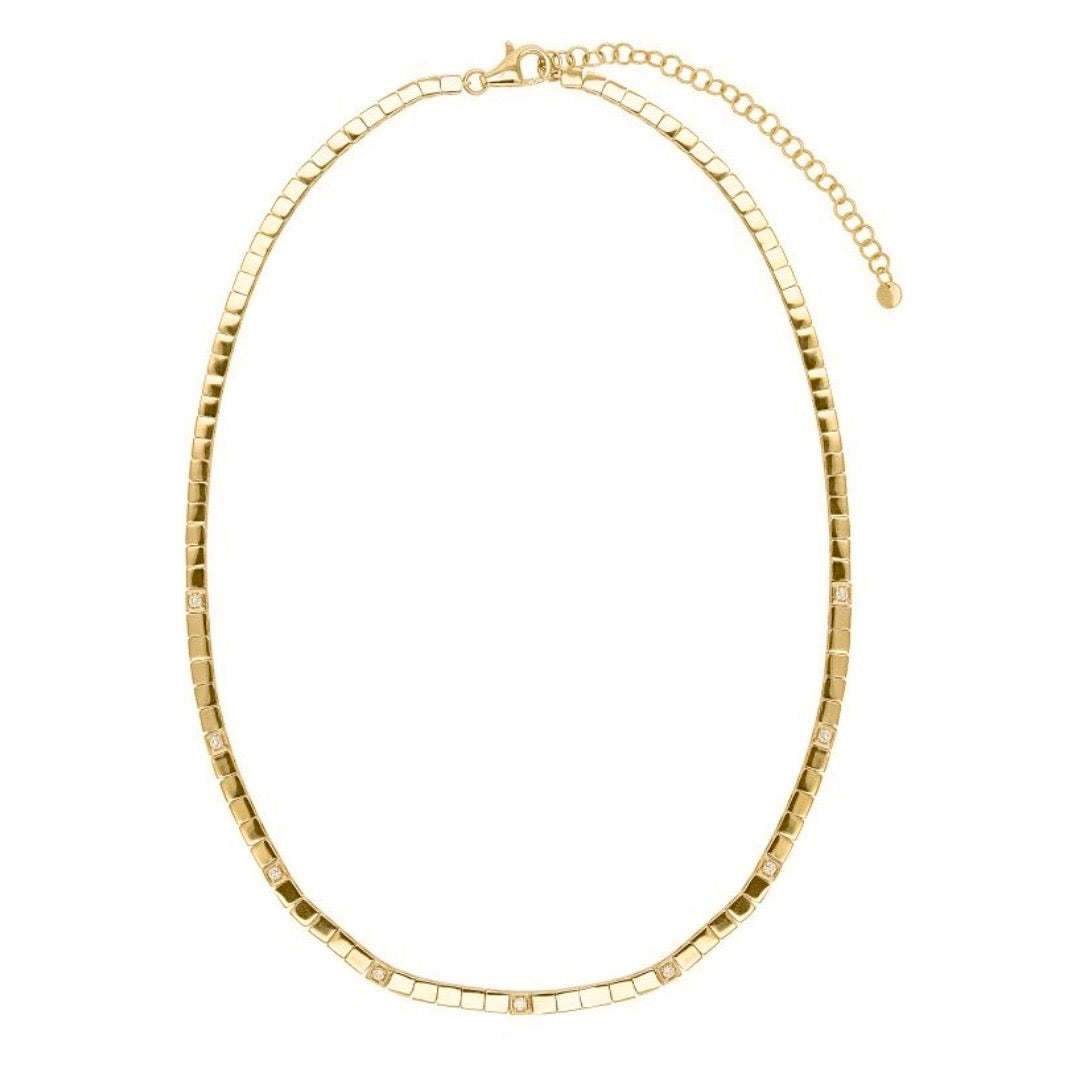 14KT Gold Diamond Square Tile Esma Necklace