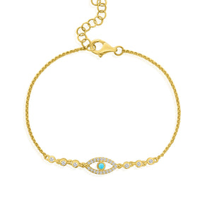 14KT Gold Diamond Turquoise Evil Eye Bracelet