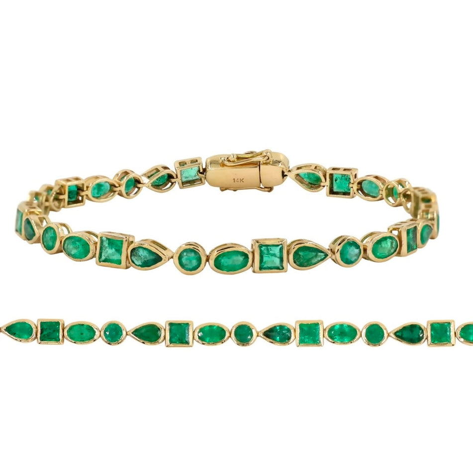 14KT Gold Multi Shaped Emerald Tennis Bracelet
