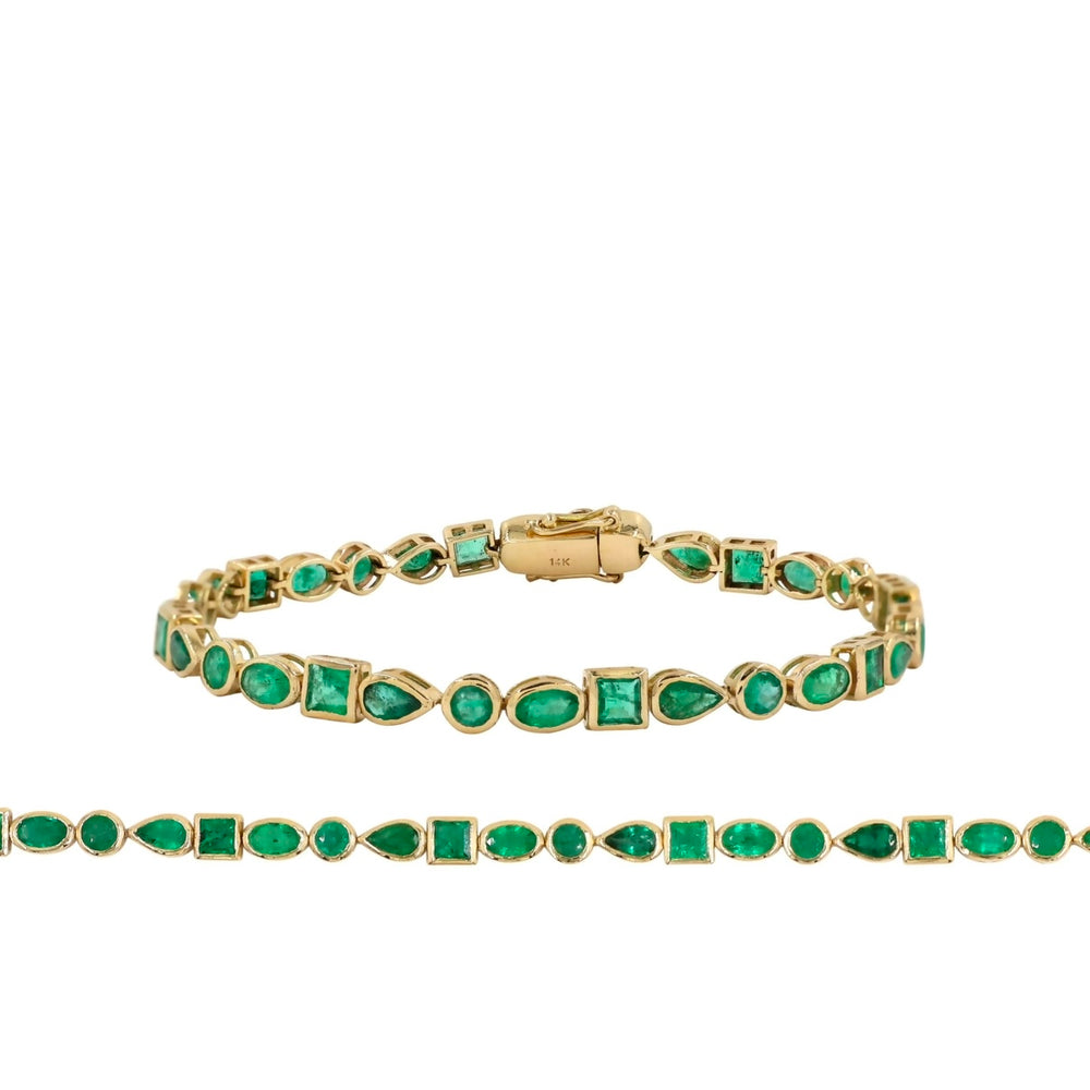 14KT Gold Mixed Matched Shaped Emerald Tennis Bracelet